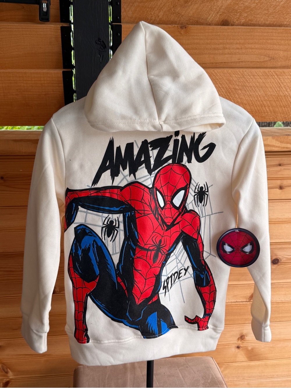Marvel Cream Hoodie with Red & Blue Spider-Man Graphic